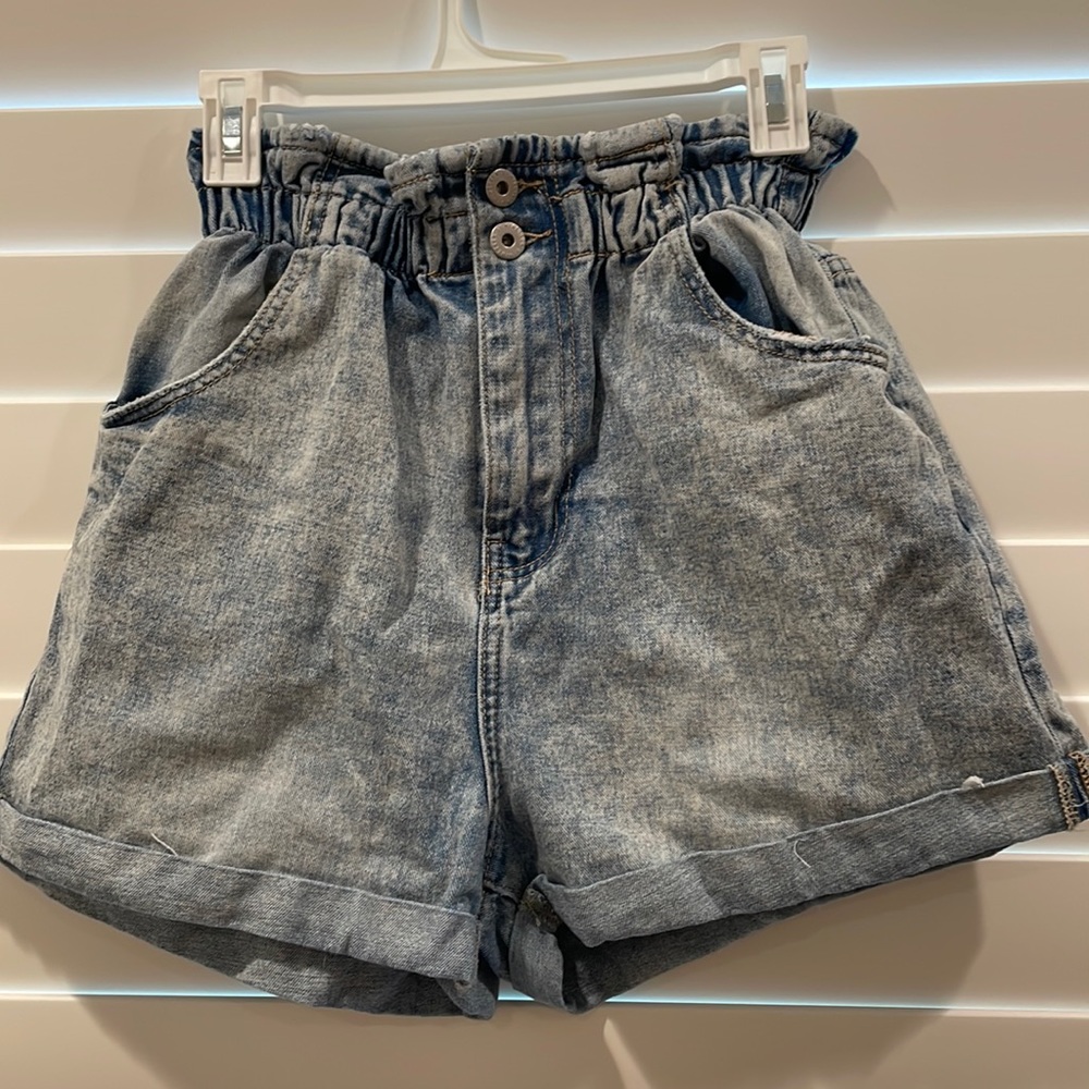 Blue Denim Acid Wash Shorts